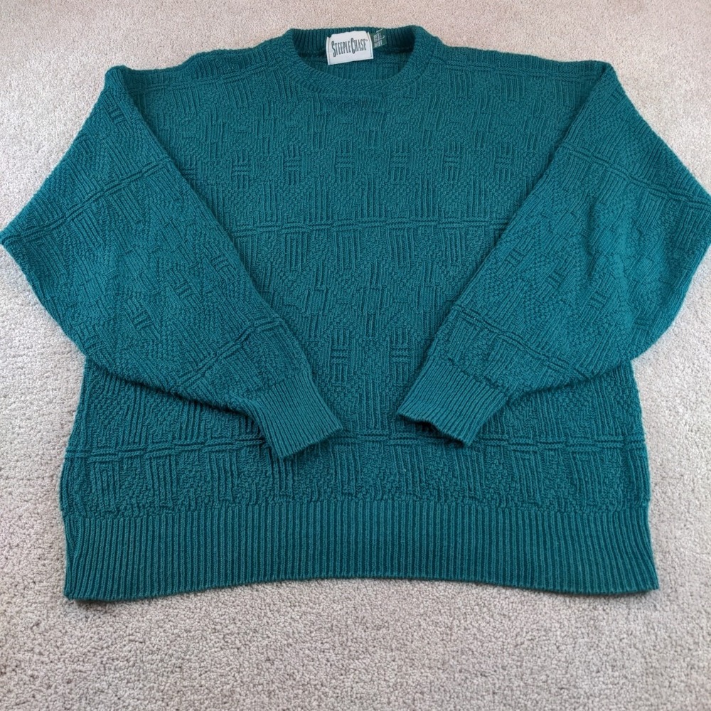 Vintage Steeple Chase Sweater Mens Large Green Hand Framed Geometric Made USA